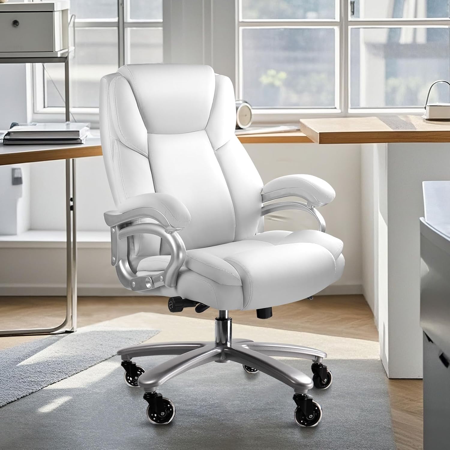 PUKAMI Heavy Duty Big and Tall Office Chair 500lbs,High Back PU Leather Executive Desk Chair