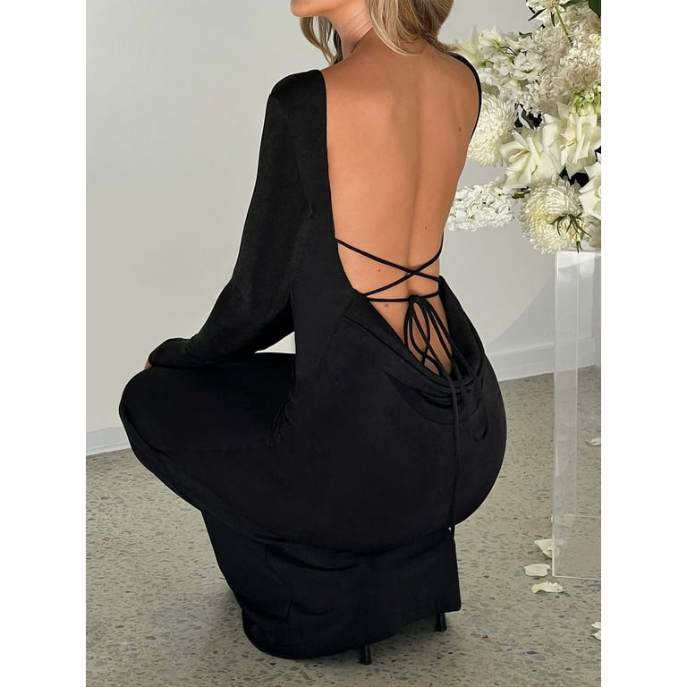 Boat neck backless dress cheap