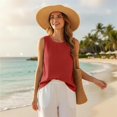thumbnail image 5 of Cotton Linen Tank Tops for Women Summer Casual Comfy Sleeveless Linen Shirts Loose Lightweight Gauze Cami Red S, 5 of 6