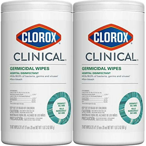 Clorox Clinical Germicidal Wipes Hospital Disinfectant, NonBleach, 75