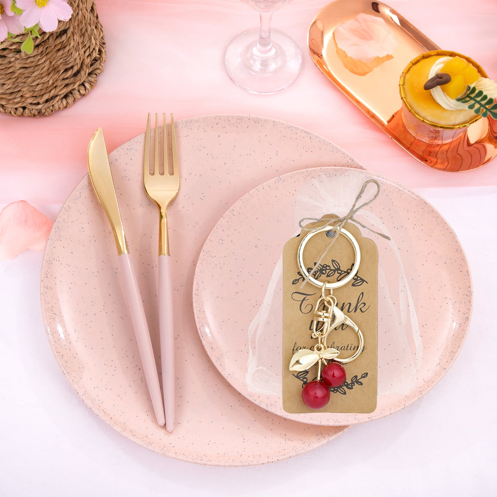 20 Set Cherry Keychain Party Favors Bulk Gift Set, Purse Charms Handbags Keyrings for Women Guests Baptism