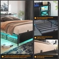 thumbnail image 6 of Homieasy Queen Size Bed Frame with Upholstered Headboard, Platform Bed with Charging Station and RGB LED Lights, Heavy Duty Metal Slats, Noise Free, No Box Spring Needed, Black, 6 of 8