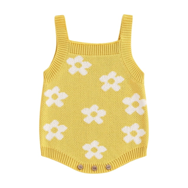 Gupgi Baby Girls Knit Rompers 3 6 9 12 18 Months Infant Floral Print Sleeveless Jumpsuits