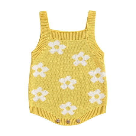

ESASSALY Baby Girl Summer Knit Romper Casual Floral Print Sleeveless Jumpsuit