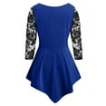 thumbnail image 3 of Oalirro Ladies Tops and Blouses Summer Blue Blouses for Women Fashion 2023 Plus Size Women Solid Floral Lace Asymmetric Three Quarter Tops Blouse, XXXXL, 3 of 8