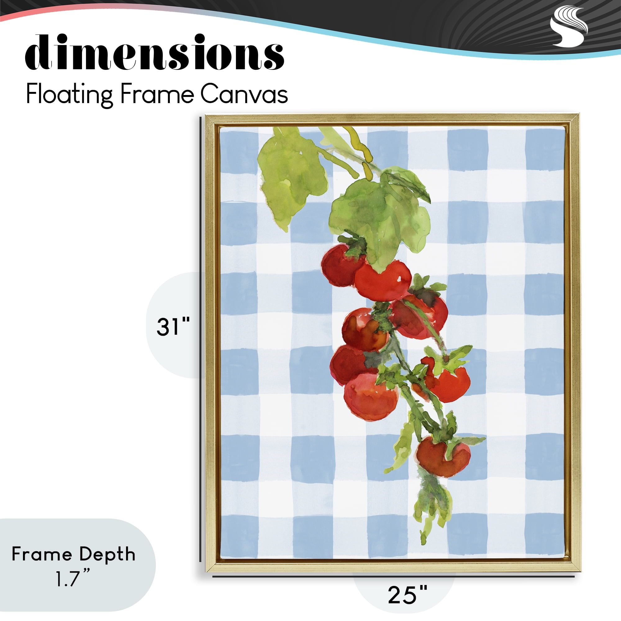 Stupell Industries Vine Ripe Tomatoes on Plaid Gold Framed Floater Canvas Wall Art, design by Lanie Loreth