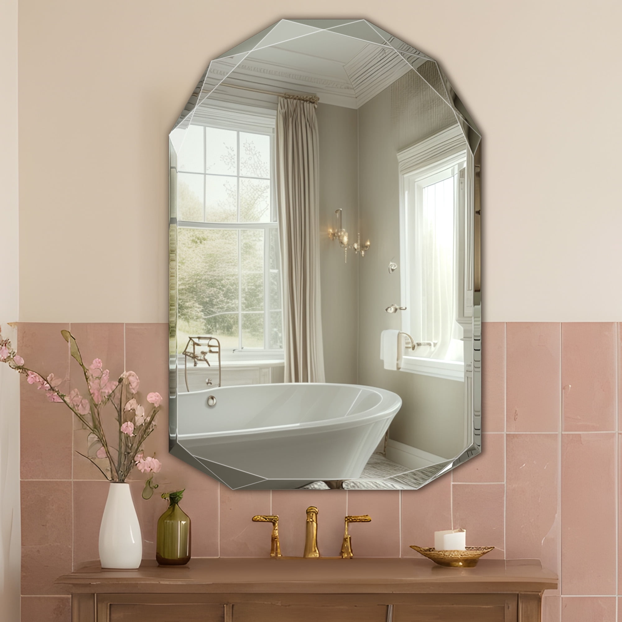 Antok 20x30 Inch Beveled Edge Frameless Bathroom Vanity Mirror, Wall Mount Mirror for Bathroom, Arched Decorative Mirror, HD Silver