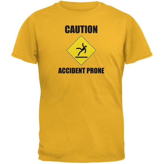 Caution Accident Prone Gold Adult T-Shirt - X-Large
