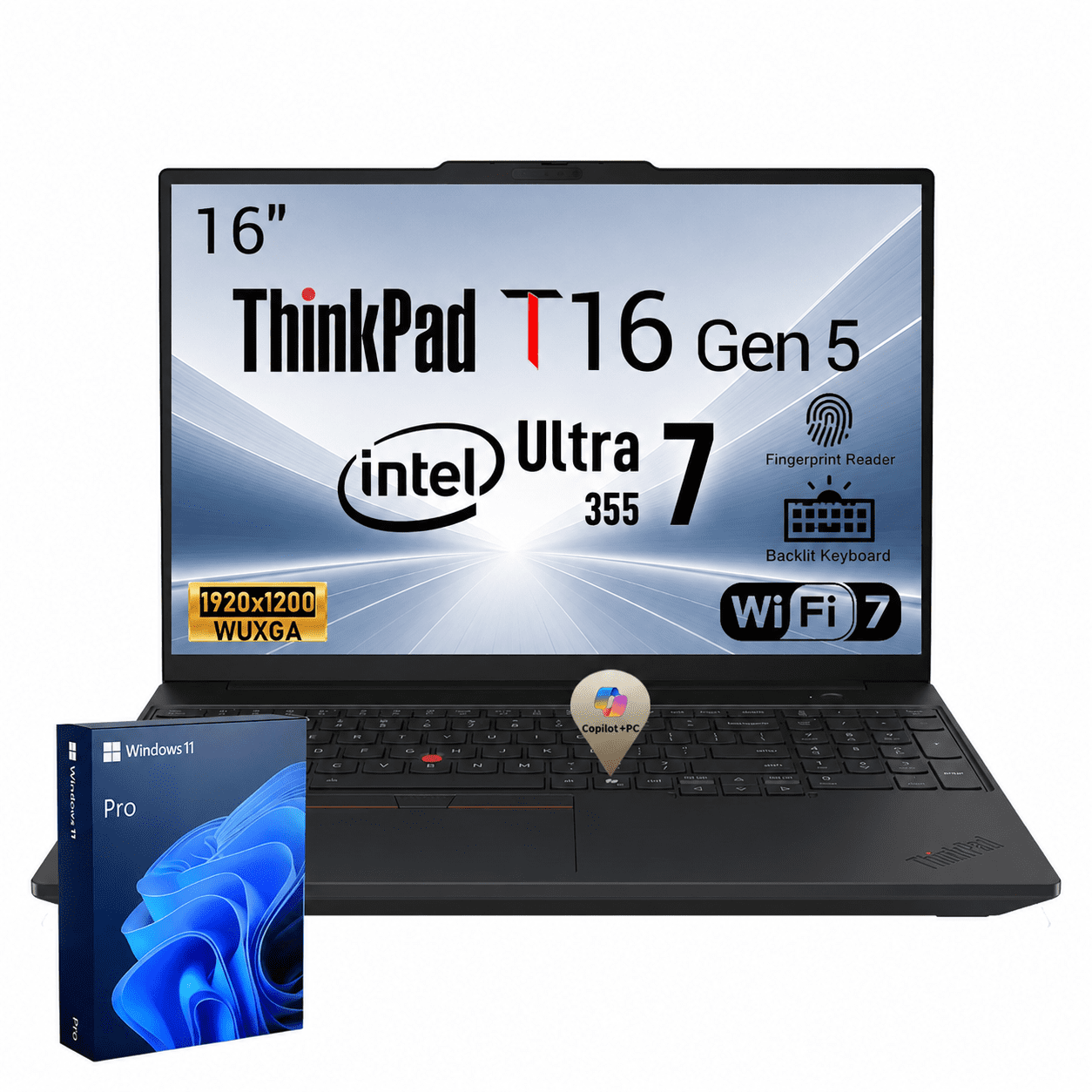 Lenovo ThinkPad T16 16" FHD+ Business Laptop, Intel Core Ultra 7 355, 16GB RAM, 256GB SSD, Windows 11 Pro