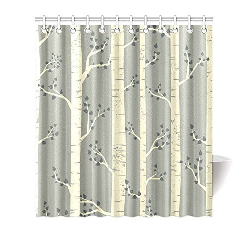 Mypop Tree Decor Shower Curtain Elegant Birch Branches Vintage Style Contemporary Ilration Of Nature Boho Art Deco Bathroom Set With Hooks 66 X 72 Inches Grey Cream Com Mypop Tree Decor Shower Curtain, Art Deco Shower Curtain Hooks
