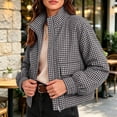 thumbnail image 4 of Bomber Jacket Women Womens Plaid Stand Collar Zip Up Coat With Pockets Black S, 4 of 6