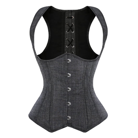 Underbust Corset with Straps Women Bustier Plus Size Waist Cincher Vintage Vest Costume Gray 7XL