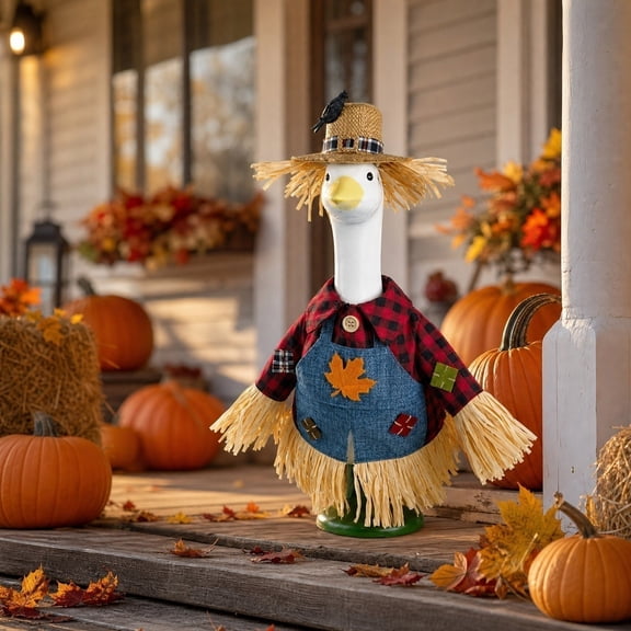 Scarecrow Porch Goose Outfits for 23 Inch Lawn Statue, Costume for Plastic/Cement Goose Statue, Seasonal Fall Sculpture Clothes for Garden Yard Patio Party Decoration