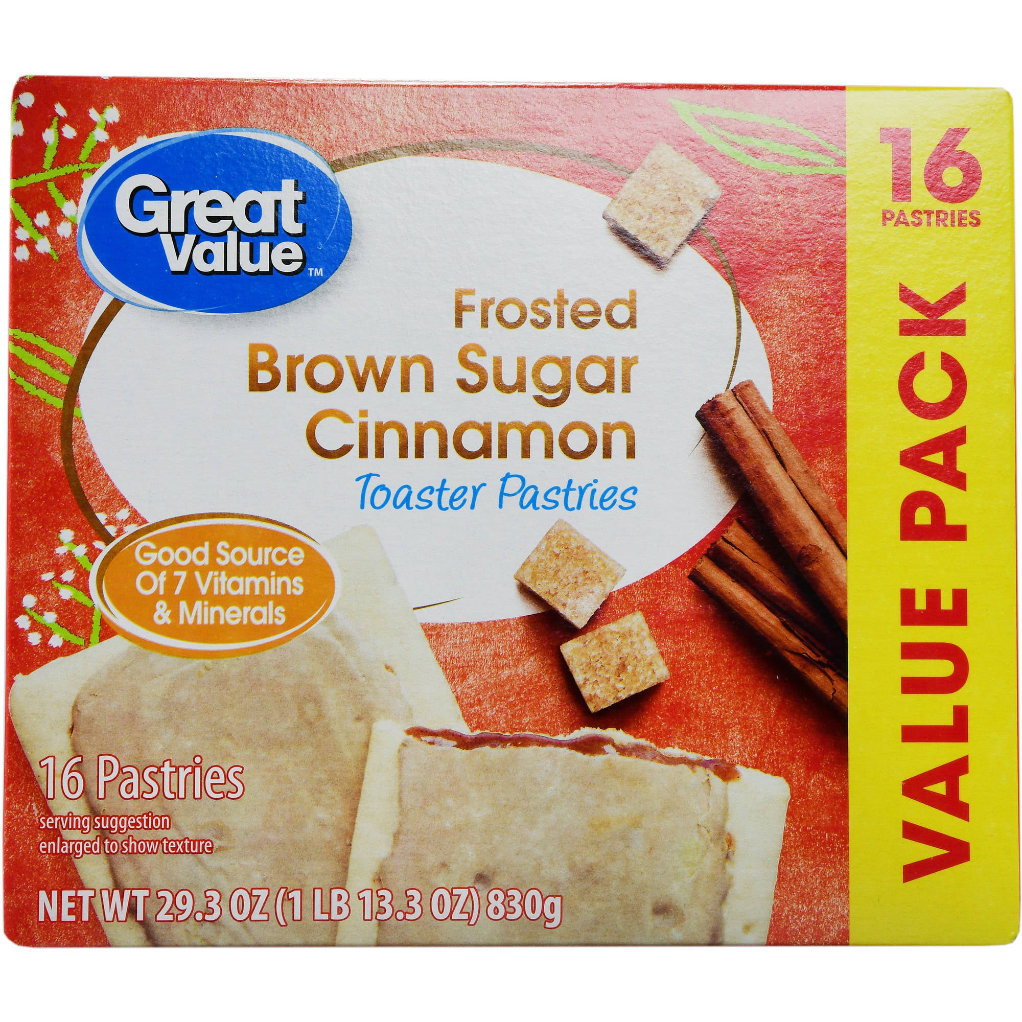 Great Value Frosted Brown Sugar Cinnamon Toaster Pastries, 16 count