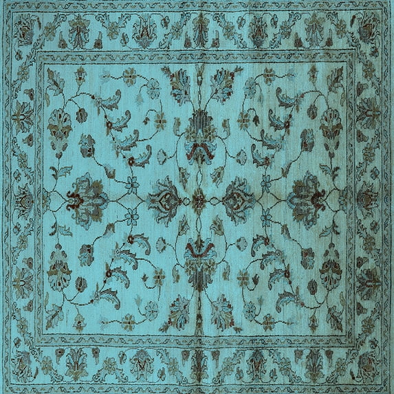 Ahgly Company Indoor Square Oriental Light Blue Traditional Area Rugs, 8' Square