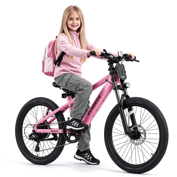 RUNDEER Electric Bike for Teenagers Ages 8  , Fits 4'3“–5'7”, Class 1,2849 Certified, Pedal-Assisted,Pink eBike