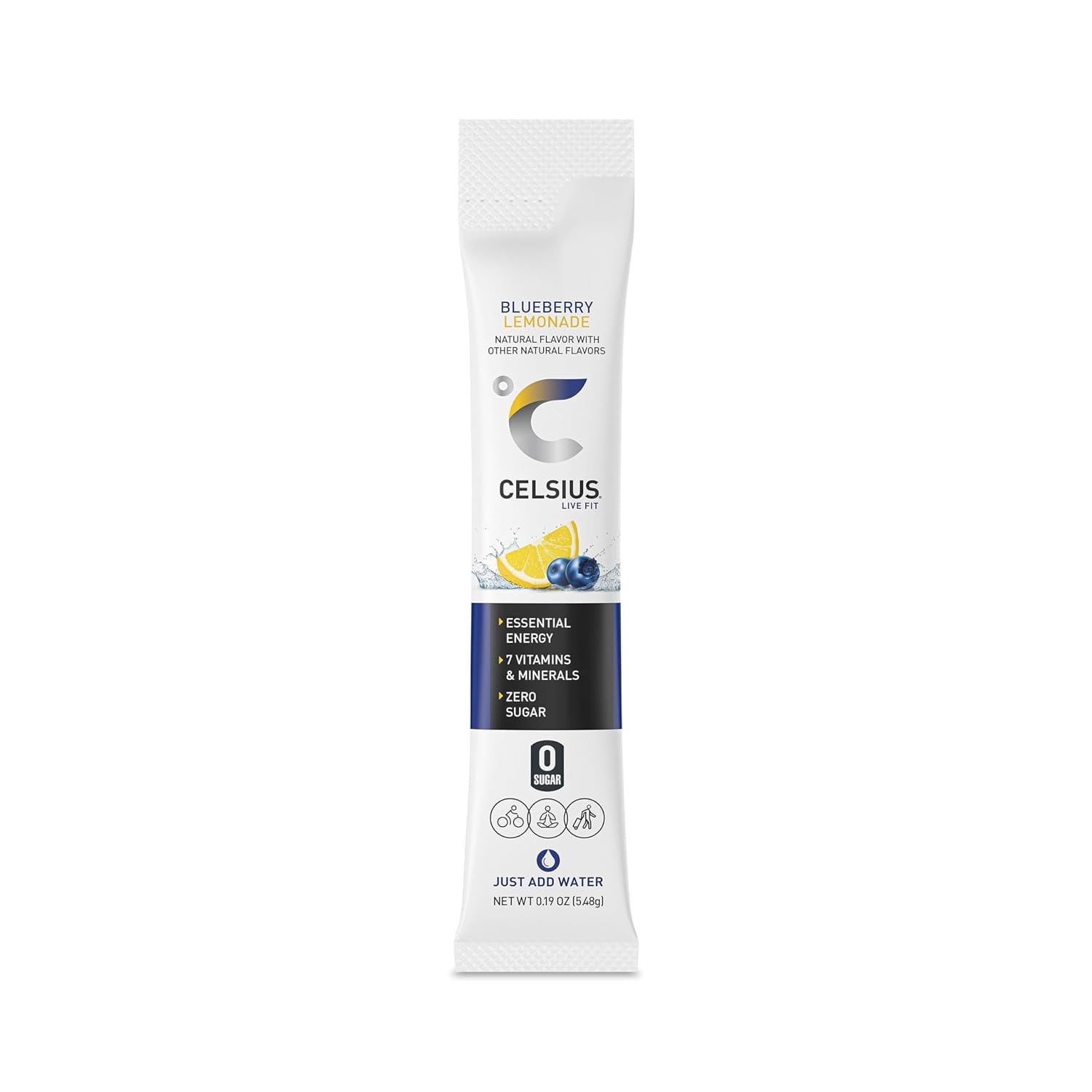 CELSIUS On the Go Essential Energy Drink Powder Packet Stick Mix 3 Flavor Variety Pack, Zero Sugar - Blueberry Lemon, Berry and Cranberry Lemon - Pack of 15 (5 of Each Flavor)