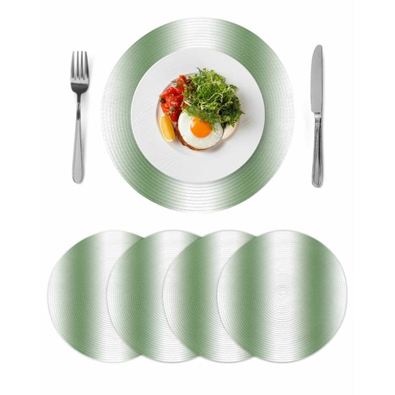 Sage Green White Ombre Round 13 Inch Placemats Set of 4, Modern Abstract Art Farmhouse Gradient HeatResistant Non Slip Place Mats for Dining Table, Wipeable Kitchen Table Mats for Housewarming