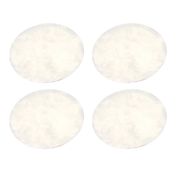4X Alfombra de Lana de Piel Sintetica de Oveja Alfombra 30 x 30 cm Estera Alfombra de Cojin Silla Decorativo Pelo Largo Suave Mullido (Redondo Blanco)