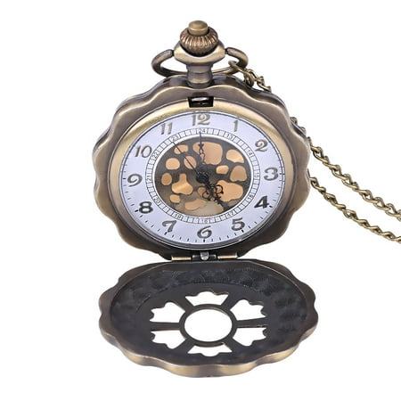 Ashata Classical Quartz Analog Flower Pocket Watch Necklace Pendant with Chain, Flower Pocket Watch, Classical Pocket Watch