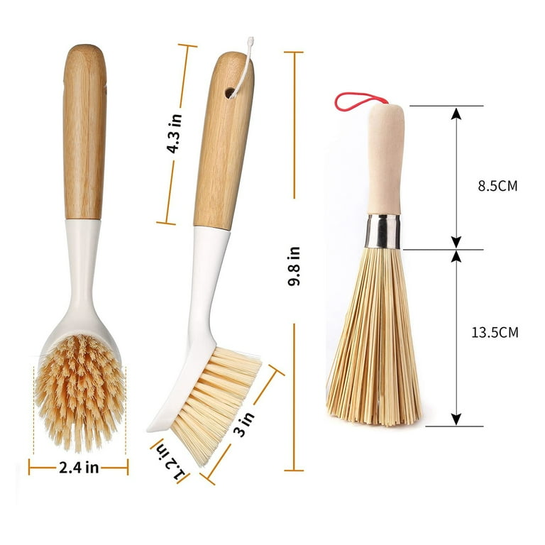 MR.Siga Dish Brush with Bamboo Handle Built-in Scraper, Scrub
