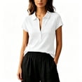 thumbnail image 3 of DYTTDG Women's Ribbed Knit Notch Shirt | Short Sleeve Henley Button Down Collared Casual Blouse for Everyday & Work, Stretchy Knit Top, 3 of 6