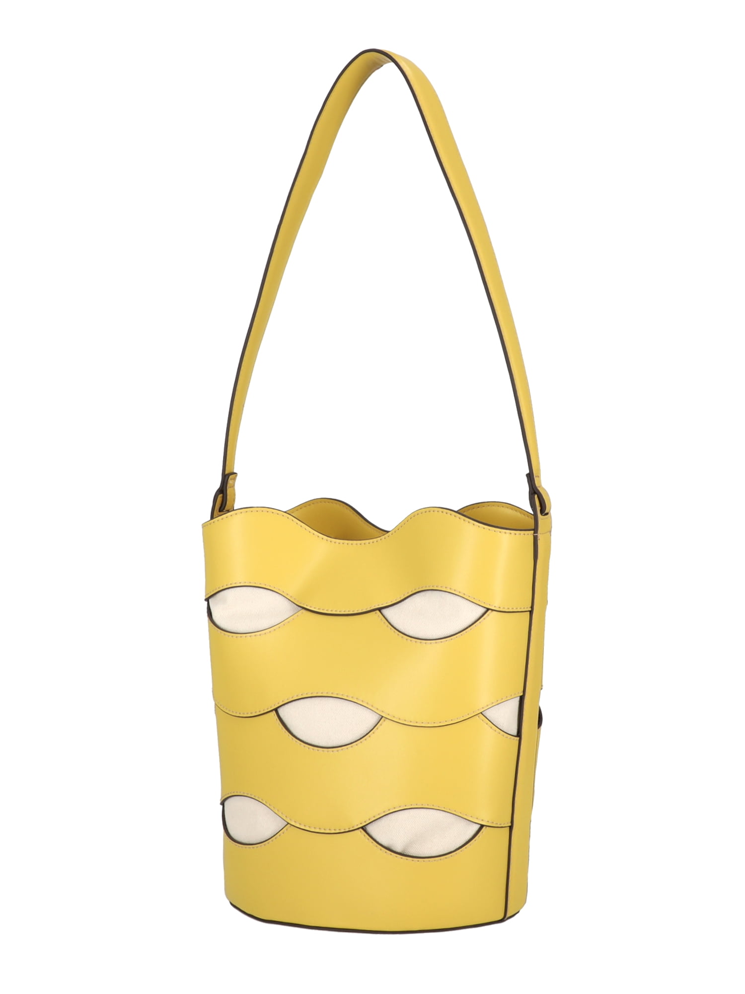 Free Assembly Women's Maria Cut Out Bucket Bag, Musard/Cream
