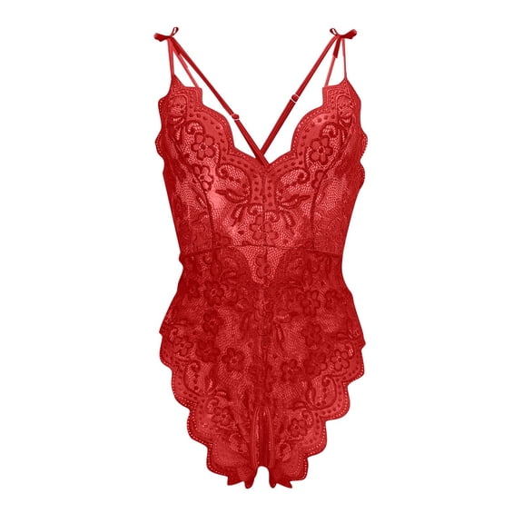 dgysar Backless Lace Non-Marking Breathable One Piece Bodysuit for Women Anniversary Nightgown Wedding Night and Party Celebration Wear Red XL