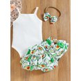 thumbnail image 4 of Franhais Baby Girls Three-piece Layette, Solid Color Romper, Fruit Print Skirt Hem Shorts and Headdress, 0-18 Months, 4 of 8
