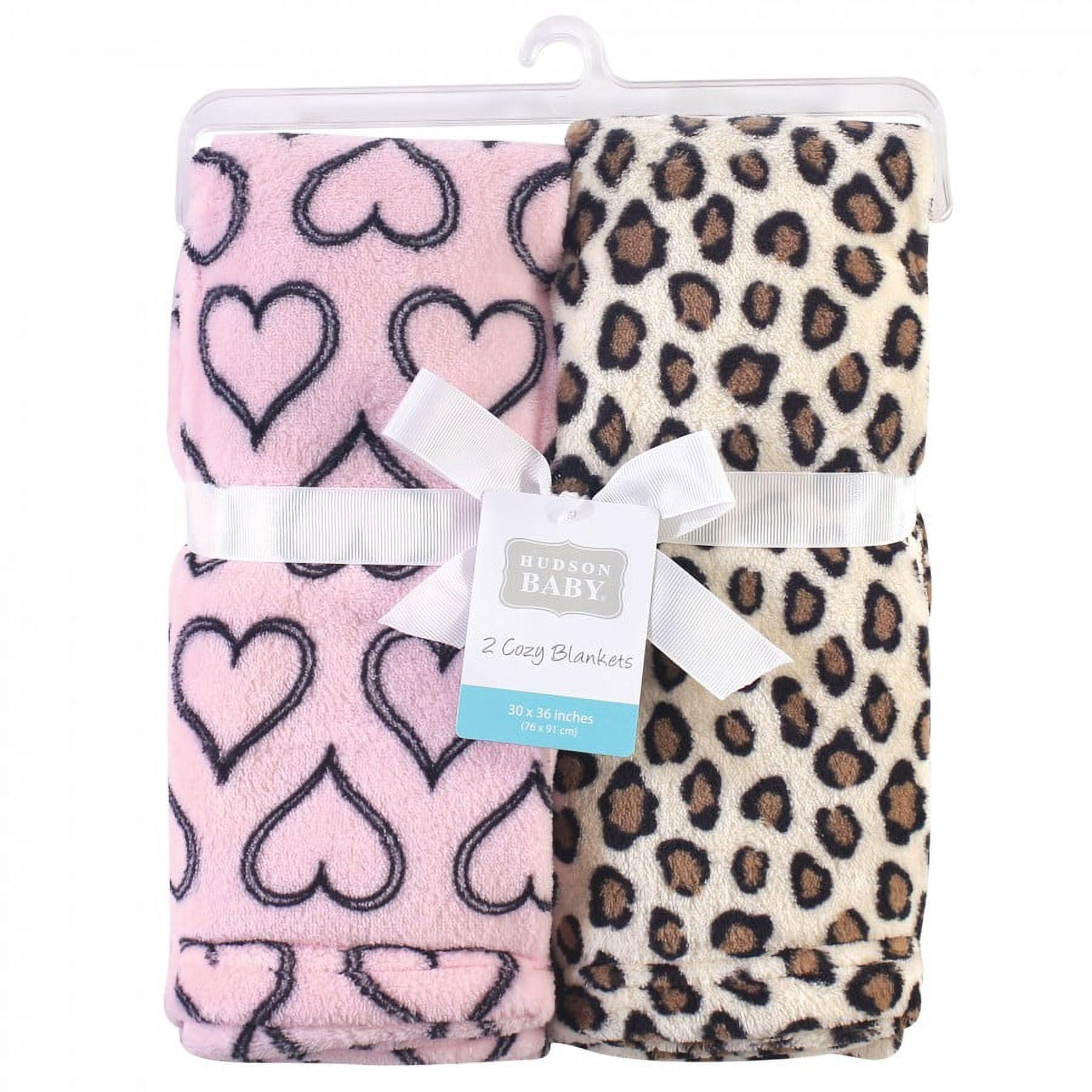 Hudson Baby Infant Girl Silky Plush Blanket, Leopard Heart, 30x36 inches