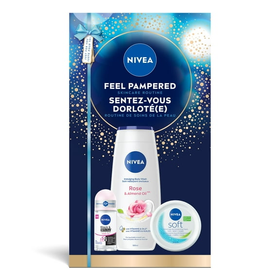 NIVEA Feel Pampered Coffret-Cadeau des Fêtes pour Routine de Soins de la Peau, Crème pour le Corps, Nettoyant pour le Corps et Déodorant