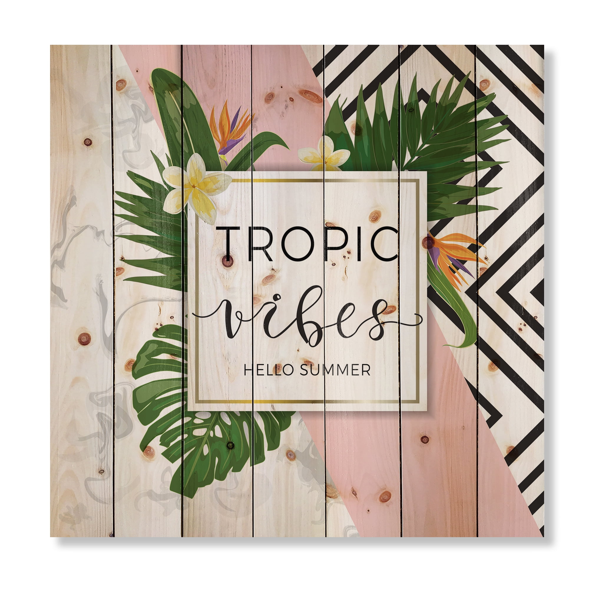 Designart 'Geometrics Tropic VIbes On Triangular' Nautical & Coastal Print on Natural Pine Wood