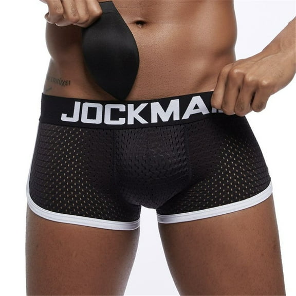 JOCKMAIL Mens Underwear Boxer Mesh Mens Padded Underwear Boxer with Hip Pad Men's Boxers Black …
