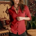 thumbnail image 6 of Admvng Women's Linen Tops Button-Down Shirt Roll-Up Sleeve Casual Blouse, 6 of 8
