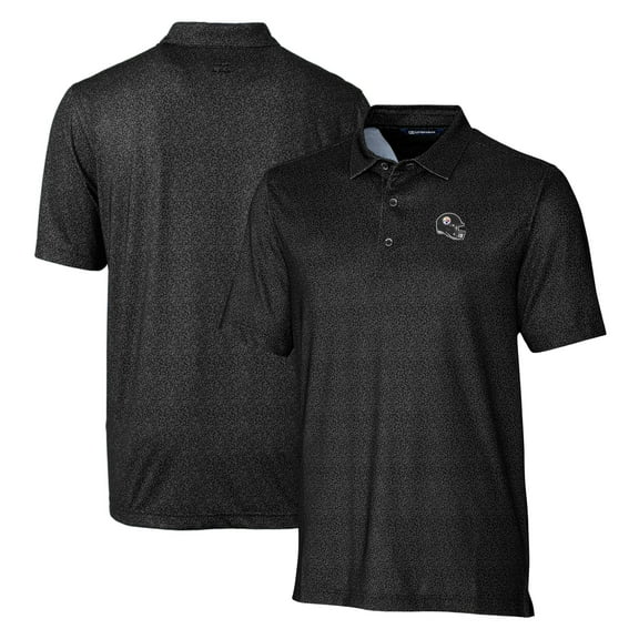 Men's Cutter & Buck Black Pittsburgh Steelers Helmet Micro Floral Print Stretch Polo