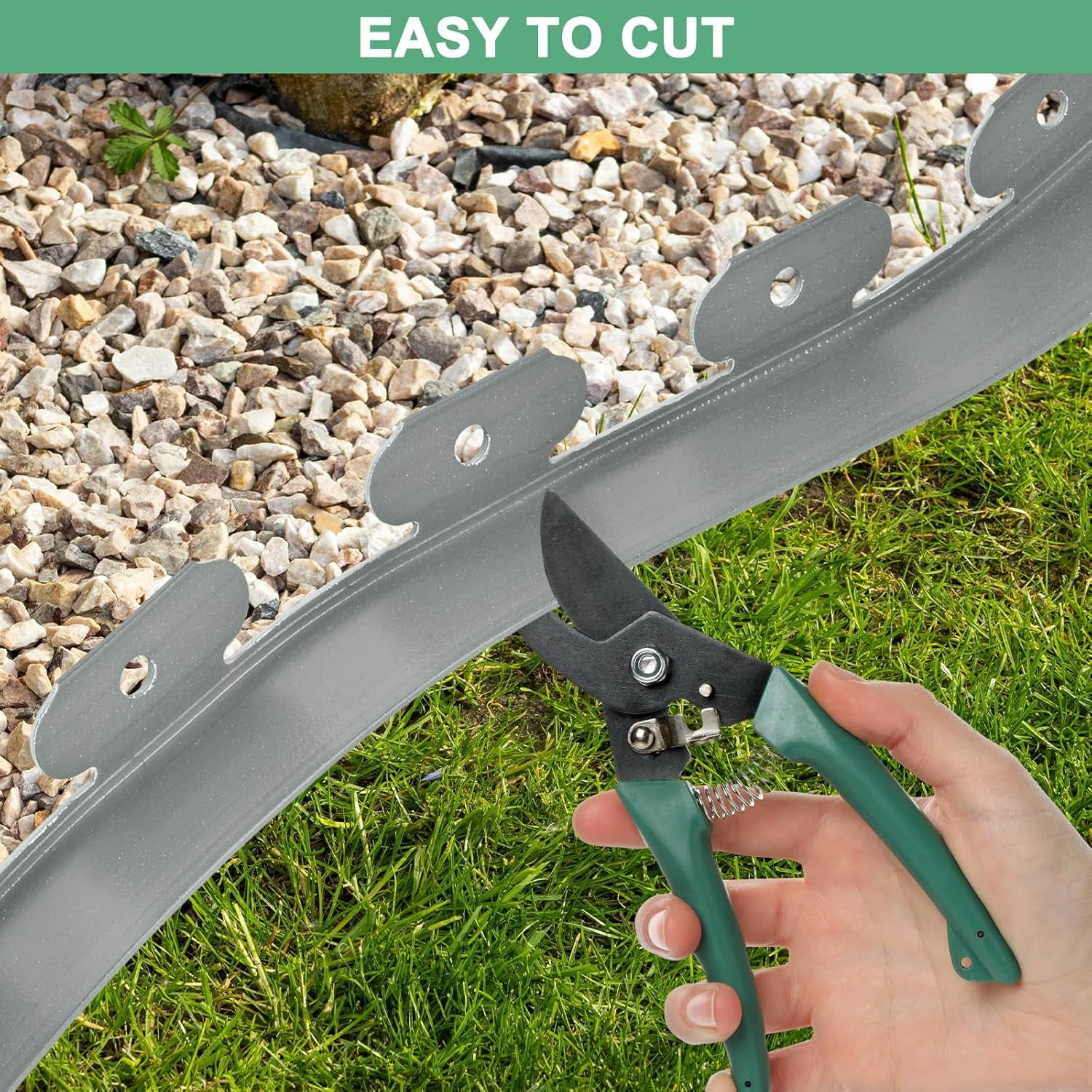 Garden Edging - 100 Feet Plastic Landscaping Edging Border with 93 Pack Spikes Apply to Flower Beds/Grass Lawn/Yard (1.57Inches Tall, Grey)