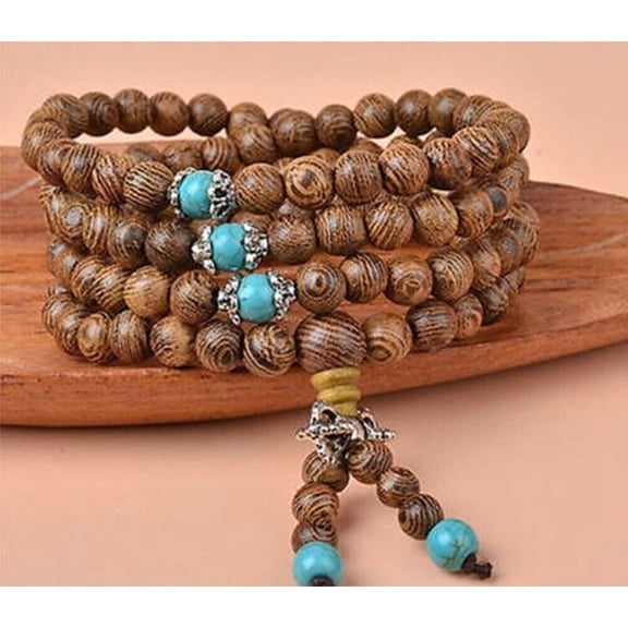 Sandalwood Buddhist Buddha Meditation 108 Prayer Bead Mala Necklace Bracelet 6mm
