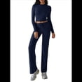 thumbnail image 1 of Conjuntos de 2 Piezas para Mujer, Larga, Cuello Redondo, Pantalones Acampanados de Cintura Alta, Conjuntos de Chándal, Ropa de Calle. Azul Marino S, 1 of 10