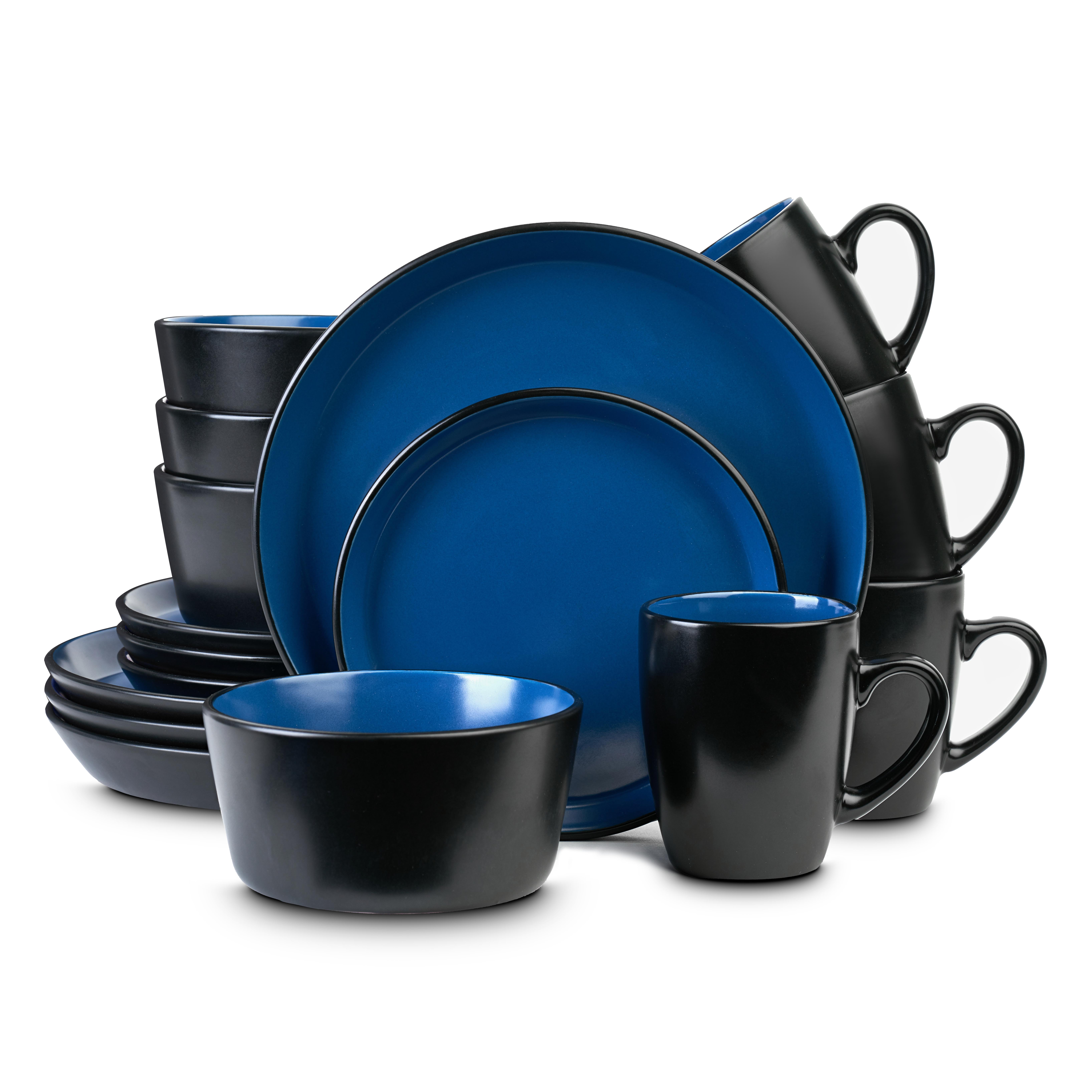 Blue and Black 4 Bowls Stone Lain Albie Stoneware Dish Set