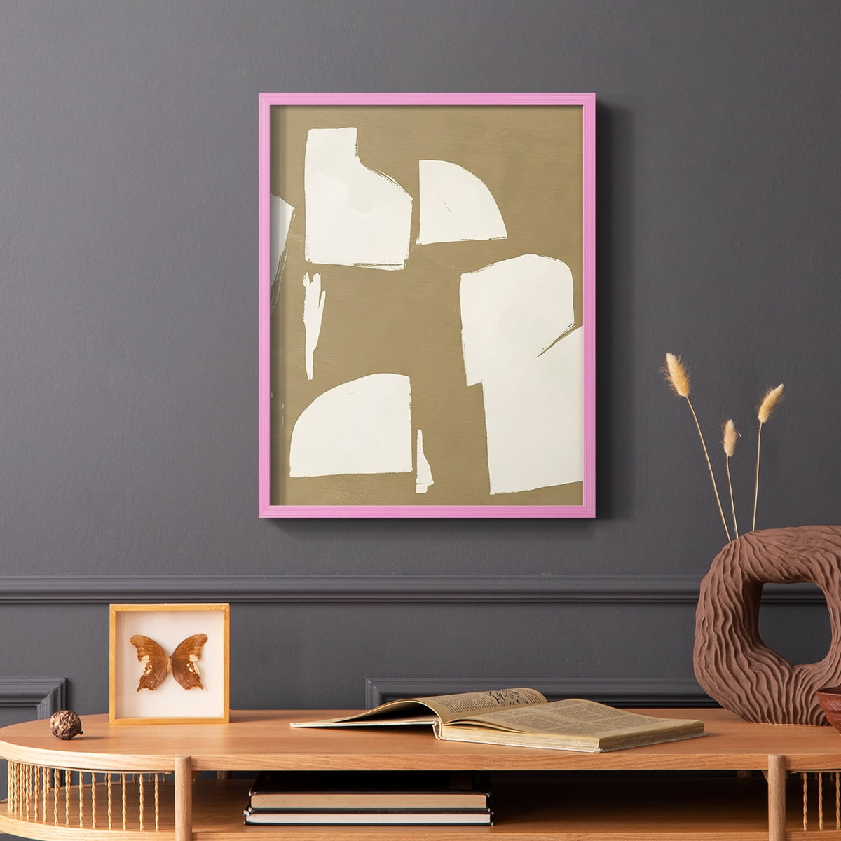 Chunky Abstract IV Framed Print in Pink Solid Wood Framed Print No Nail Hanging
