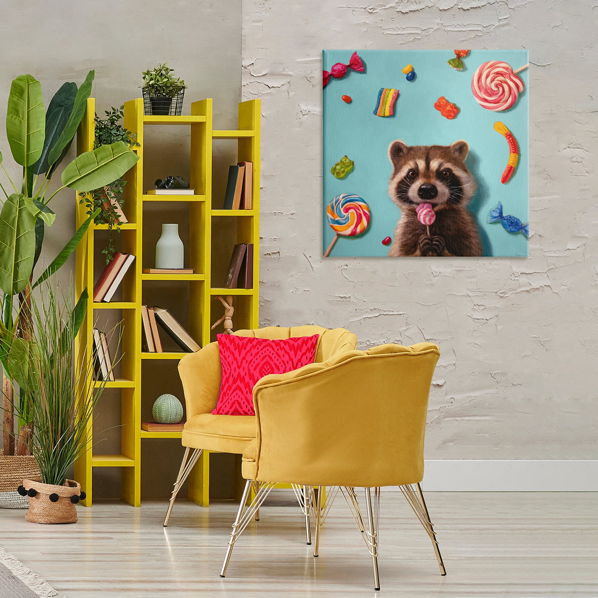 Stupell Industries Raccoon & Sweets Candies Food & Beverage Painting Wrapped Canvas Art Print Wall Art, 30 x 30
