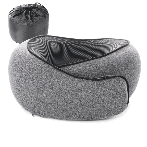 SPACEMUSE Memory Foam Airplane Pillow, Washable Cover Travel Neck Pillow for Home Office, Airplane Travel Kit , 360°Head Support for Long Flight (Gray)