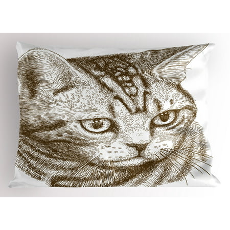 Cat Pillow Sham Portrait of a Kitty Domestic Animal Hipster Best Company Fluffy Pet Graphic Art, Decorative Standard King Size Printed Pillowcase, 36 X 20 Inches, Chocolate White, by (Best Pet Microchip Companies)