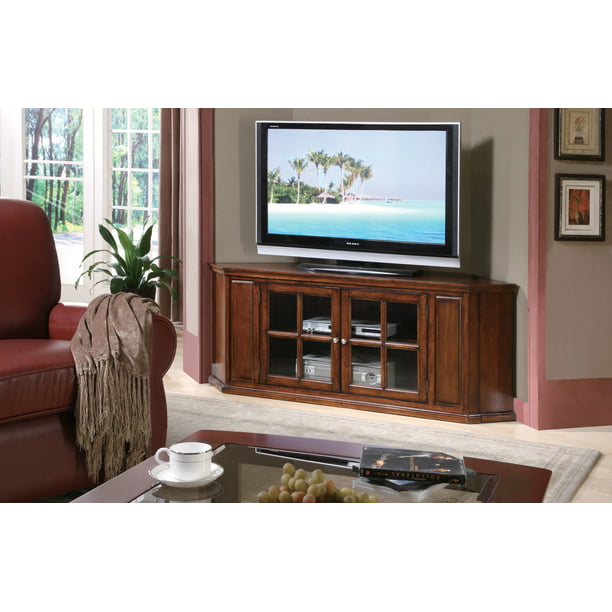 Acme Remington Brown Cherry Tv Stand, Glass Front Corner Tv Cabinet