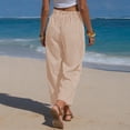 thumbnail image 5 of ClodeEU Women's Striped Drawstring Elastic Waist Capri Pants with Pockets，Casual Cropped Trousers Khaki,Womens Plus XL, 5 of 6