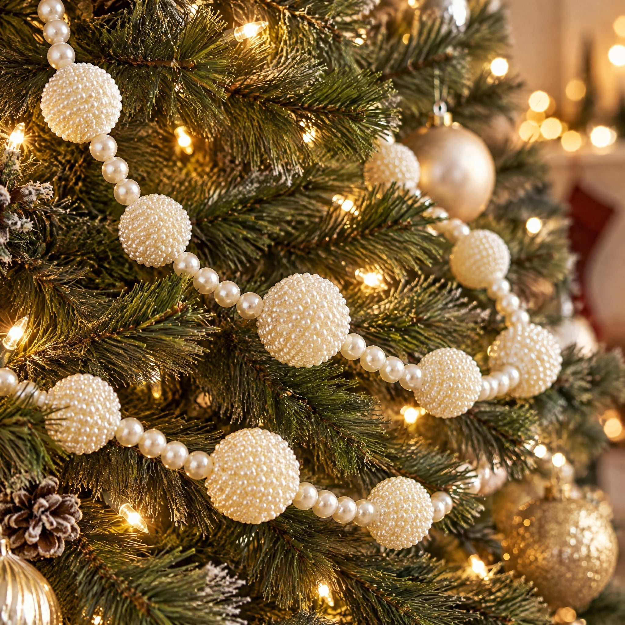 Pearl Balls Christmas Garland, White, 6', by Holiday Time