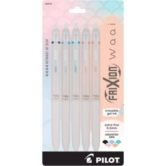 Pilot 5pk FriXion Waai Clicker Erasable Gel Pens Extra Fine Point 0.5mm Assorted Inks