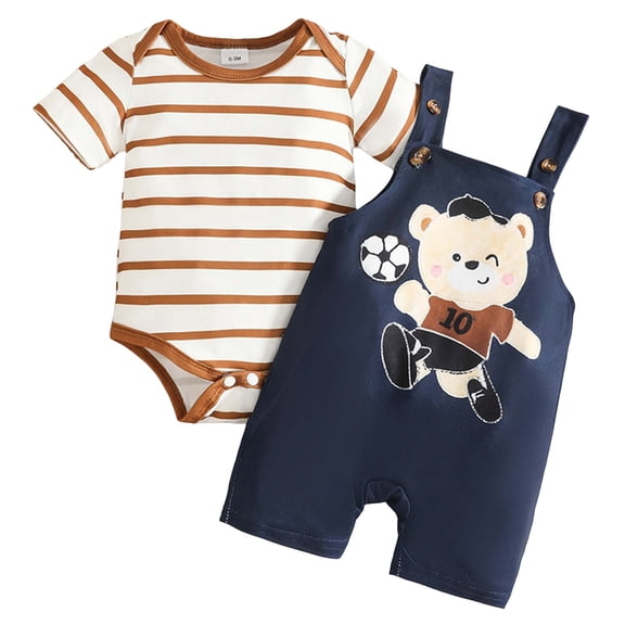 newwalpole Baby Boy Clothes Outfits Stripe Romper Cartoon Overall Adjustable Suspender Pants Set 0-18 Months Blue for Size 6-9 Months
