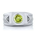 thumbnail image 2 of Gem Stone King Men's 925 Sterling Silver Green Peridot and White Diamond Ring (1.95 Ct Round 8MM, Available in Size 7, 8, 9, 10, 11, 12, 13), 2 of 5