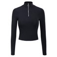 thumbnail image 1 of MixMatchy Women's Solid Long Sleeve Half Zip Up Mock Neck Ribbed Detail Sweater, 1 of 4
